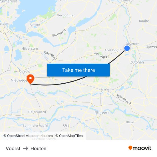 Voorst to Houten map