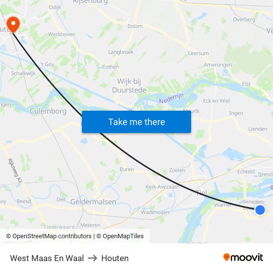 West Maas En Waal to Houten map