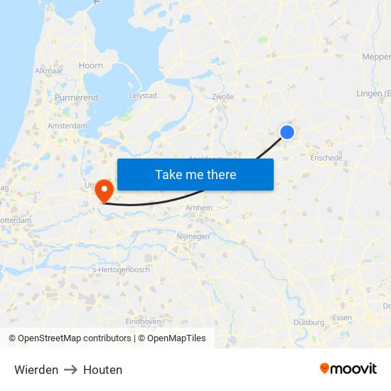 Wierden to Houten map