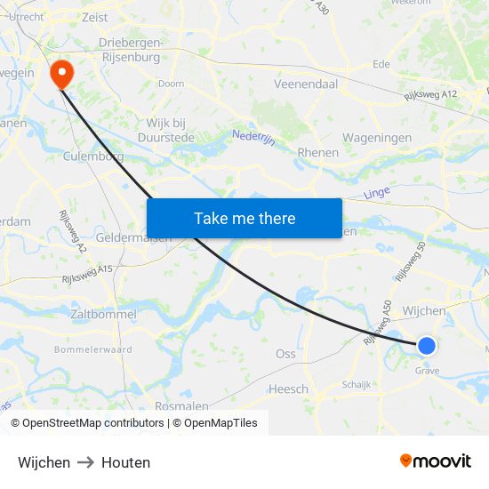 Wijchen to Houten map