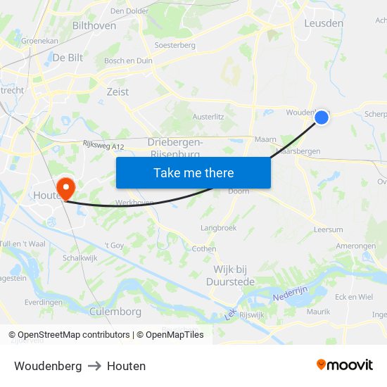 Woudenberg to Houten map