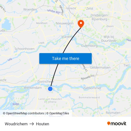 Woudrichem to Houten map