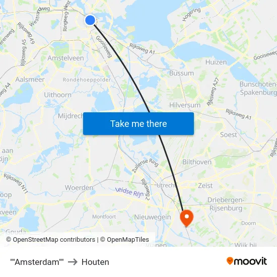 ""Amsterdam"" to Houten map