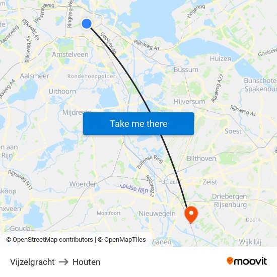 Vijzelgracht to Houten map