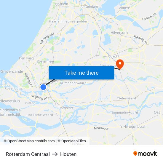 Rotterdam Centraal to Houten map