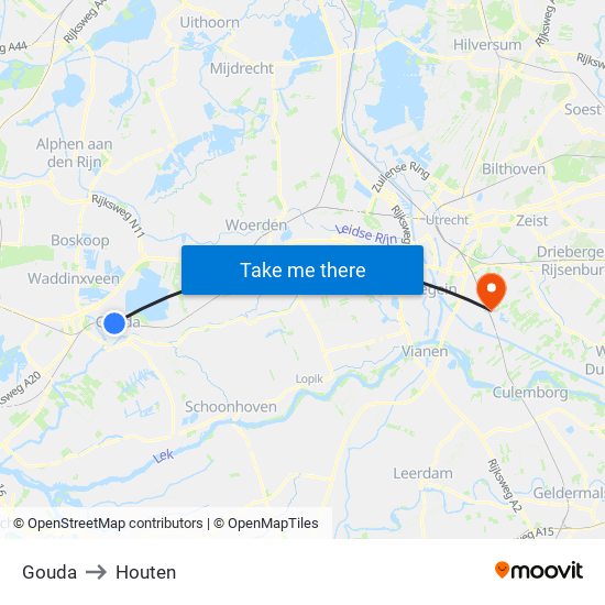 Gouda to Houten map