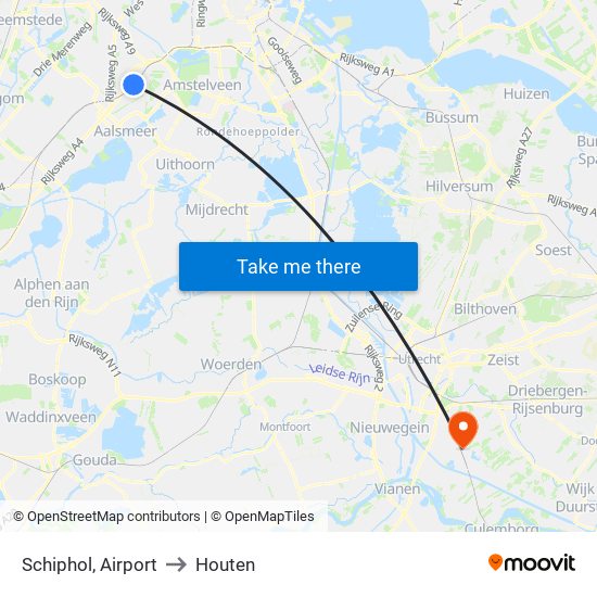 Schiphol, Airport to Houten map