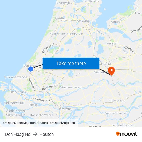Den Haag Hs to Houten map