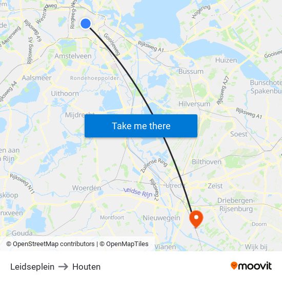 Leidseplein to Houten map