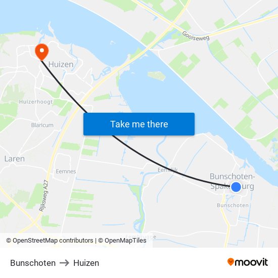 Bunschoten to Huizen map