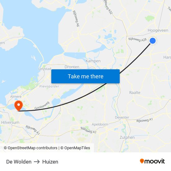 De Wolden to Huizen map