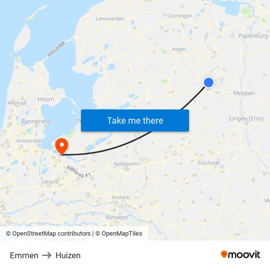 Emmen to Huizen map