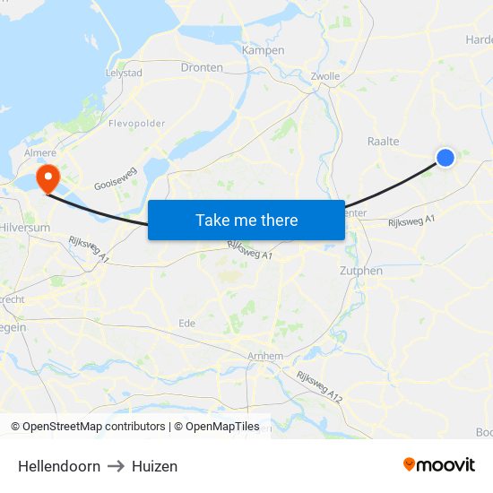 Hellendoorn to Huizen map