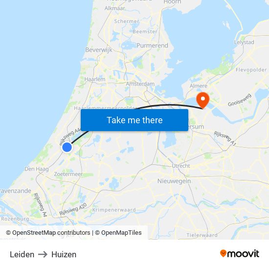 Leiden to Huizen map