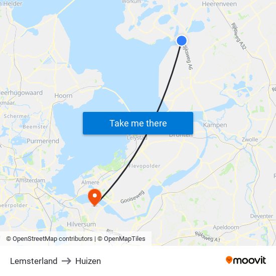 Lemsterland to Huizen map