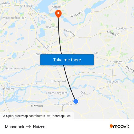 Maasdonk to Huizen map