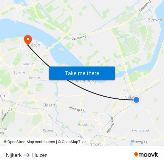 Nijkerk to Huizen map