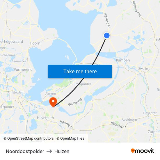 Noordoostpolder to Huizen map