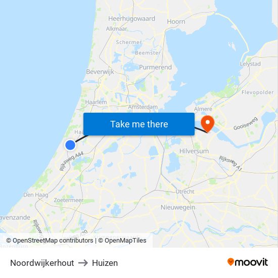 Noordwijkerhout to Huizen map