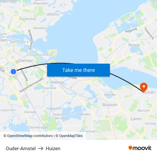 Ouder-Amstel to Huizen map