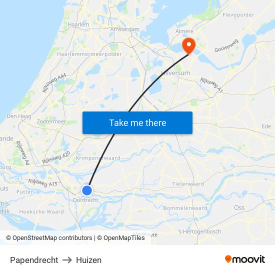 Papendrecht to Huizen map