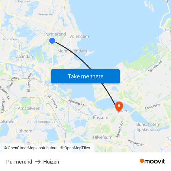 Purmerend to Huizen map
