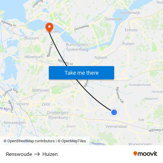 Renswoude to Huizen map