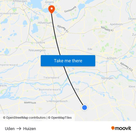 Uden to Huizen map