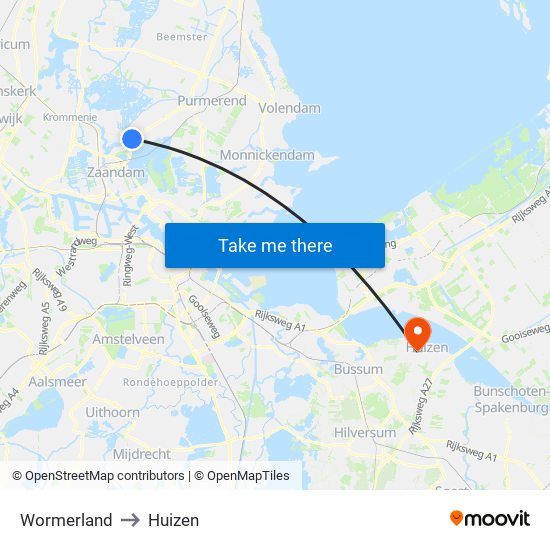 Wormerland to Huizen map