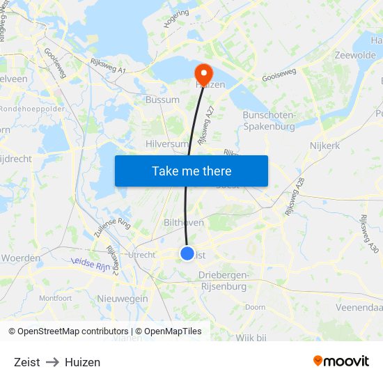 Zeist to Huizen map