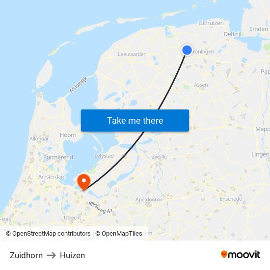 Zuidhorn to Huizen map