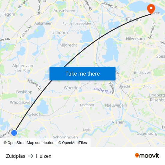 Zuidplas to Huizen map