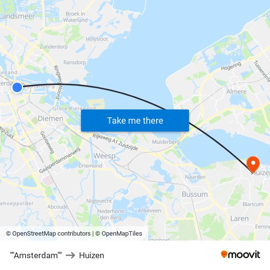 ""Amsterdam"" to Huizen map