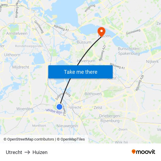 Utrecht to Huizen map