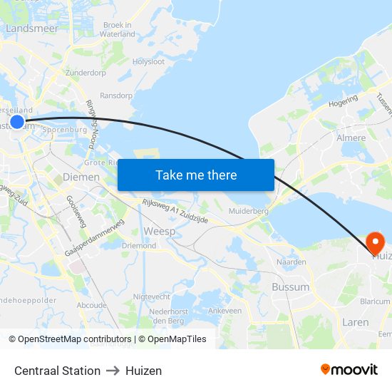 Centraal Station to Huizen map