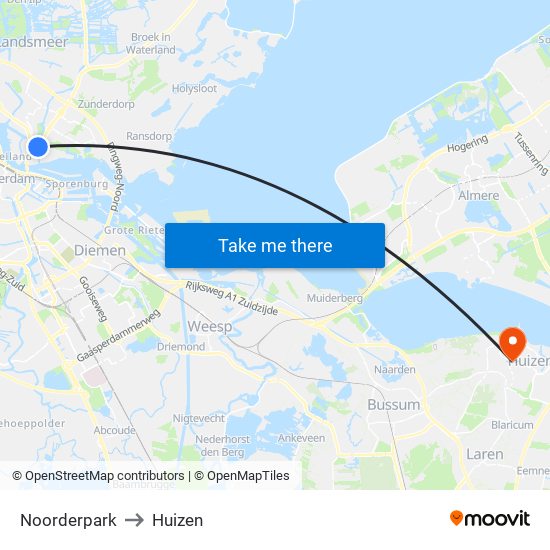 Noorderpark to Huizen map