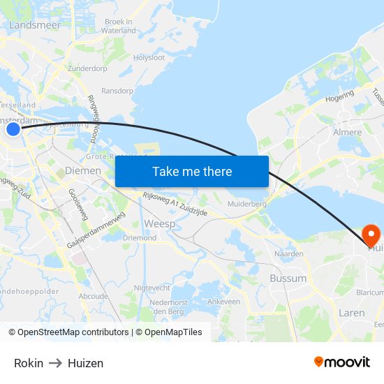 Rokin to Huizen map