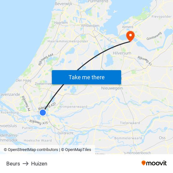 Beurs to Huizen map