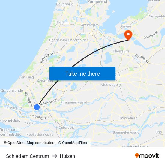 Schiedam Centrum to Huizen map