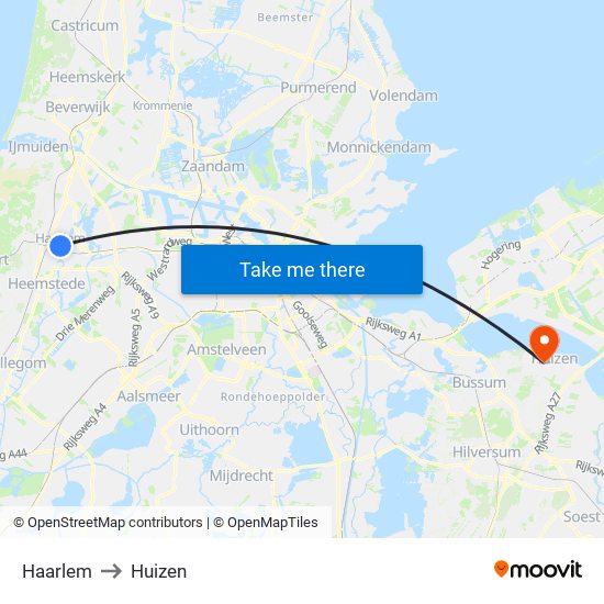 Haarlem to Huizen map