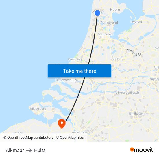 Alkmaar to Hulst map