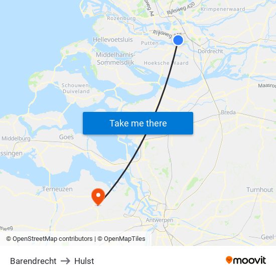 Barendrecht to Hulst map