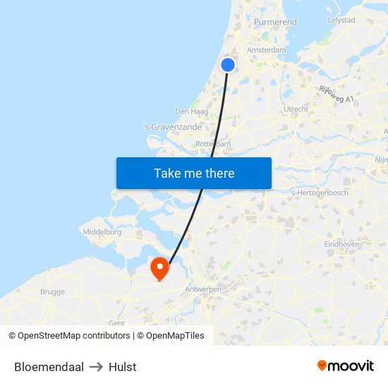 Bloemendaal to Hulst map