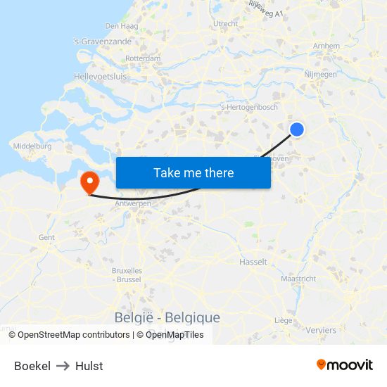 Boekel to Hulst map