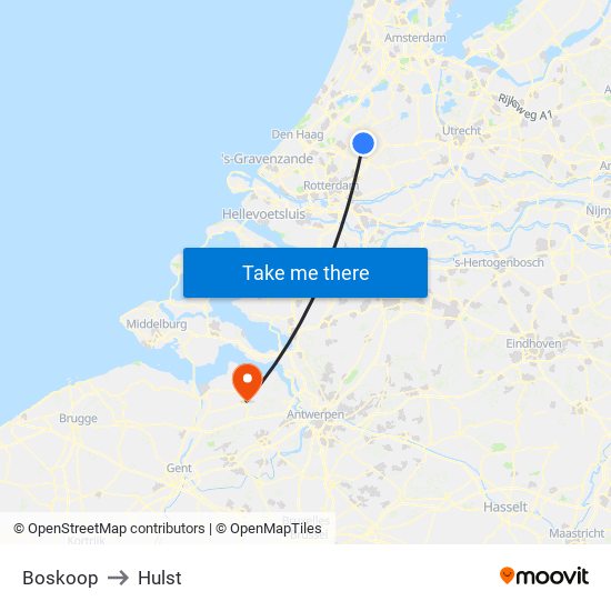 Boskoop to Hulst map