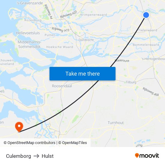 Culemborg to Hulst map