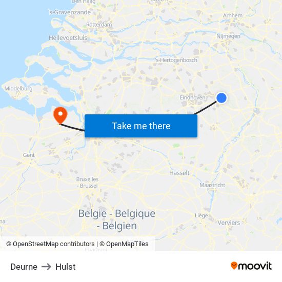 Deurne to Hulst map