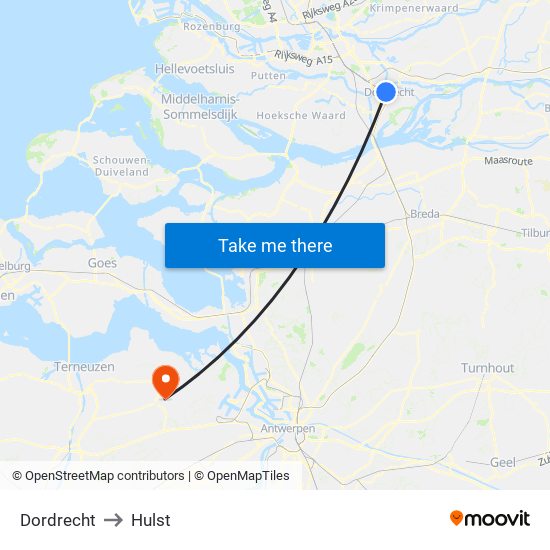 Dordrecht to Hulst map