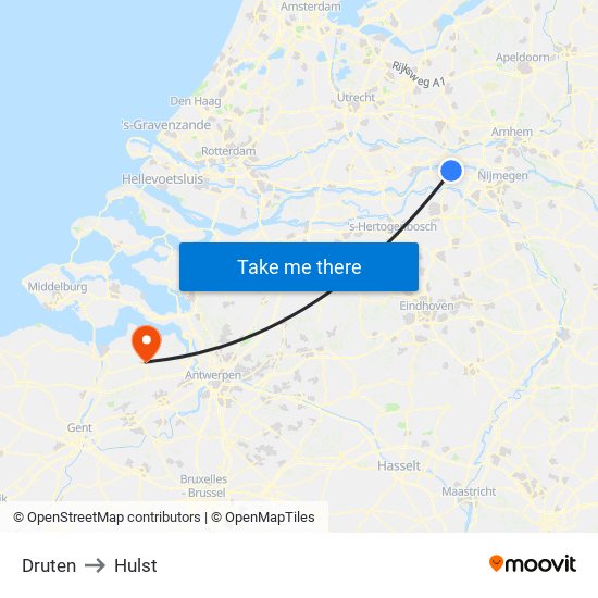 Druten to Hulst map