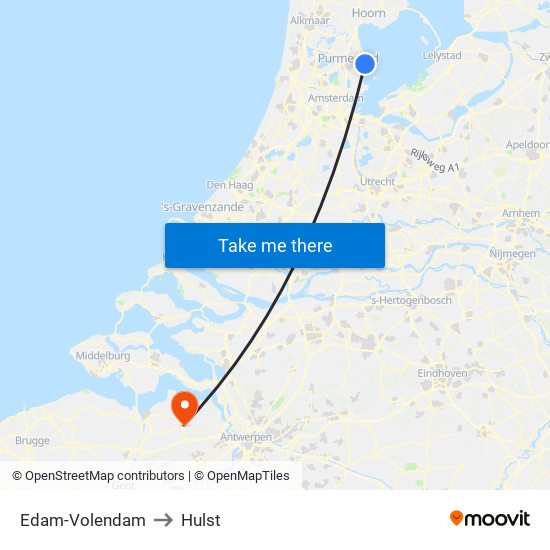 Edam-Volendam to Hulst map